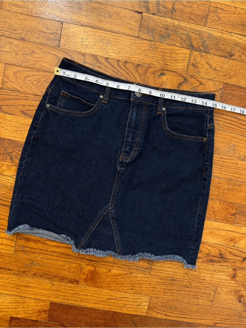Mi Ami Dark Wash High Waist Denim Mini Skirt Raw Hem Frayed Women's Size Medium